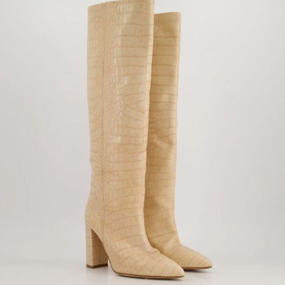 Paris Texas Beige Croc-effect Leather Boots, Made in Italy EU 37.5 - Picture 1 of 8